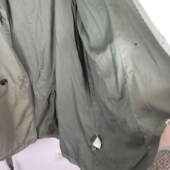 Women's American Eagle Olive Green Long Double Breasted Trench Coat Size XL - Picture 10 of 14